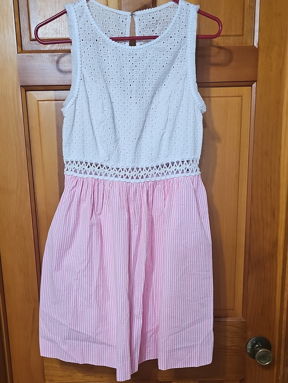 Lilly Pulitzer White Eyelet Bodice Pink Striped Skirt Girls Dress